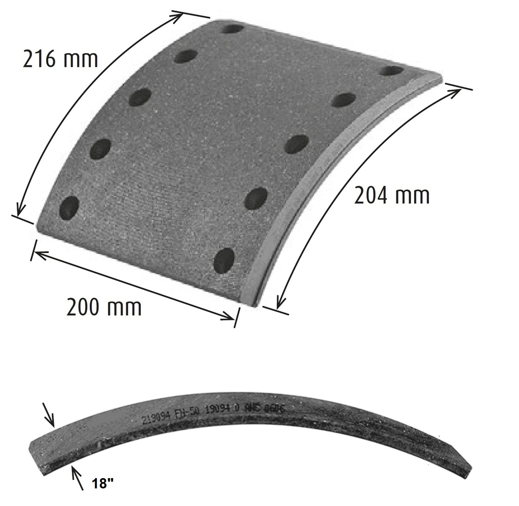 [WVA 19094] Brake Lining 18" - BPW/SAF