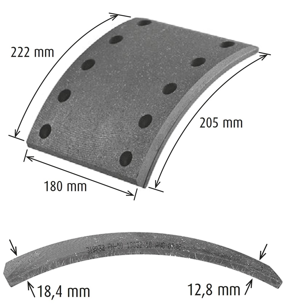 [WVA 19032] Brake Lining 17" BPW / SAF / Trailer