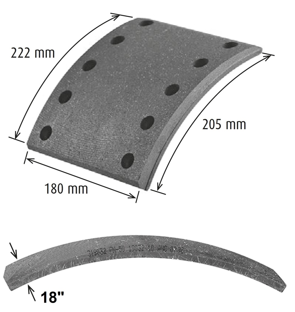 [WVA 19032] Brake Lining 18" BPW / SAF / Trailer